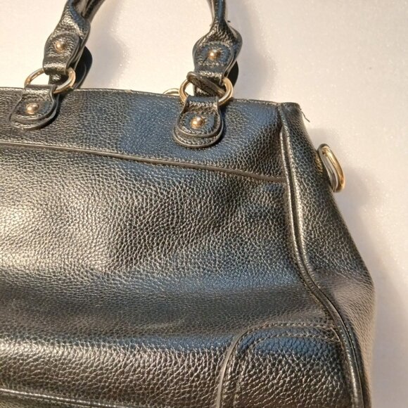 Danbury Mint Black Monogram Leather Satchel Turn-Lock Good Cond - Picture 9 of 13